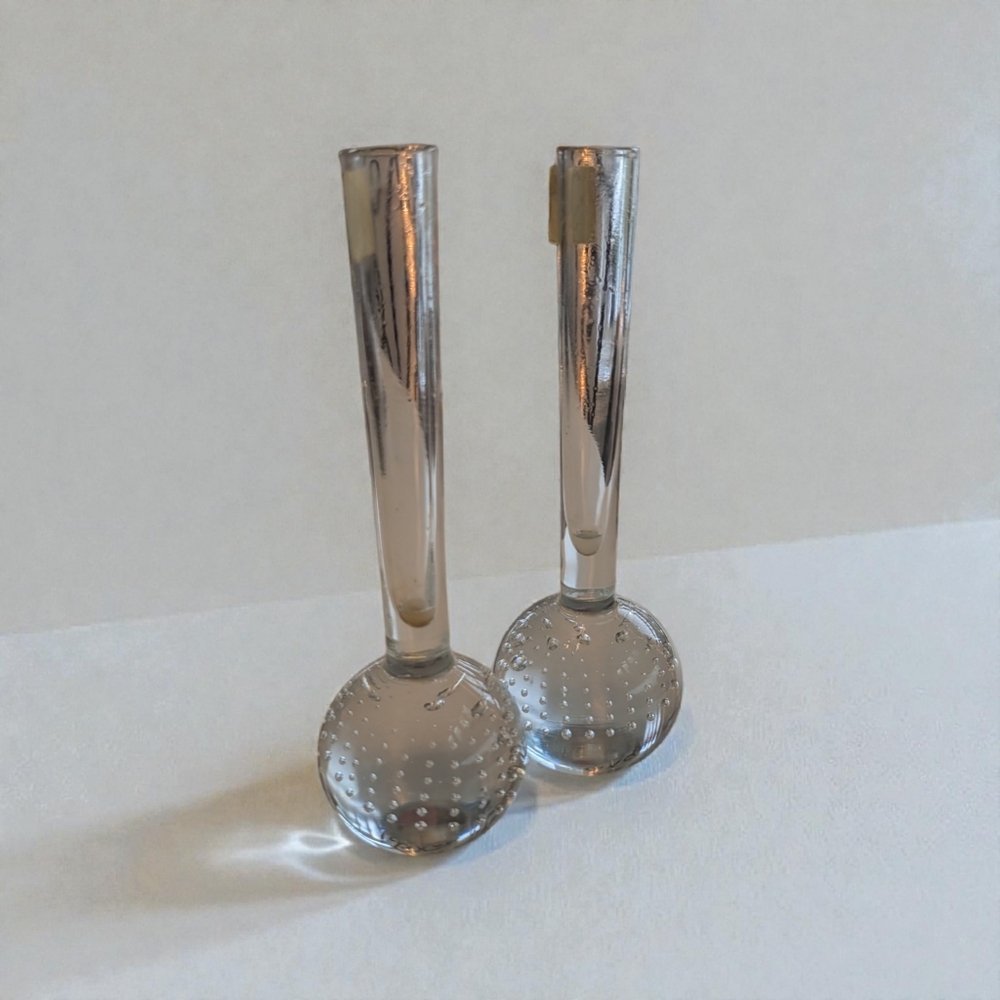 VTG 50s/60s Sweden J. Wuidart & Co — Set of 2 Clear Bubble Glass Bud Vases